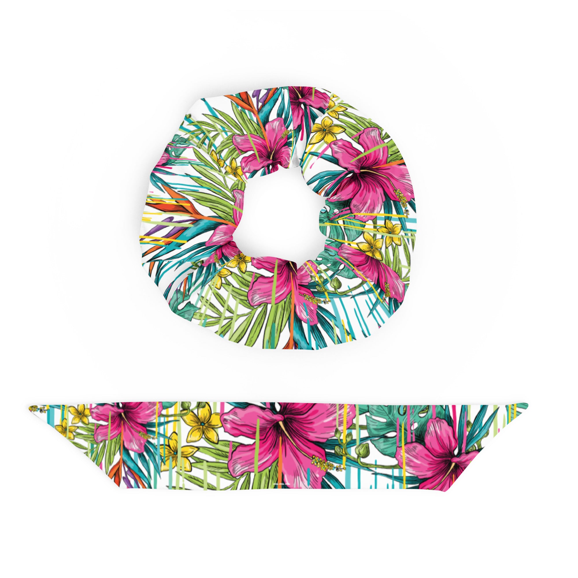 Green and Pink Flower Scrunchie