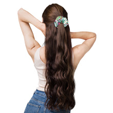 Load image into Gallery viewer, Green and Pink Flower Scrunchie