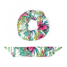 Load image into Gallery viewer, Green and Pink Flower Scrunchie