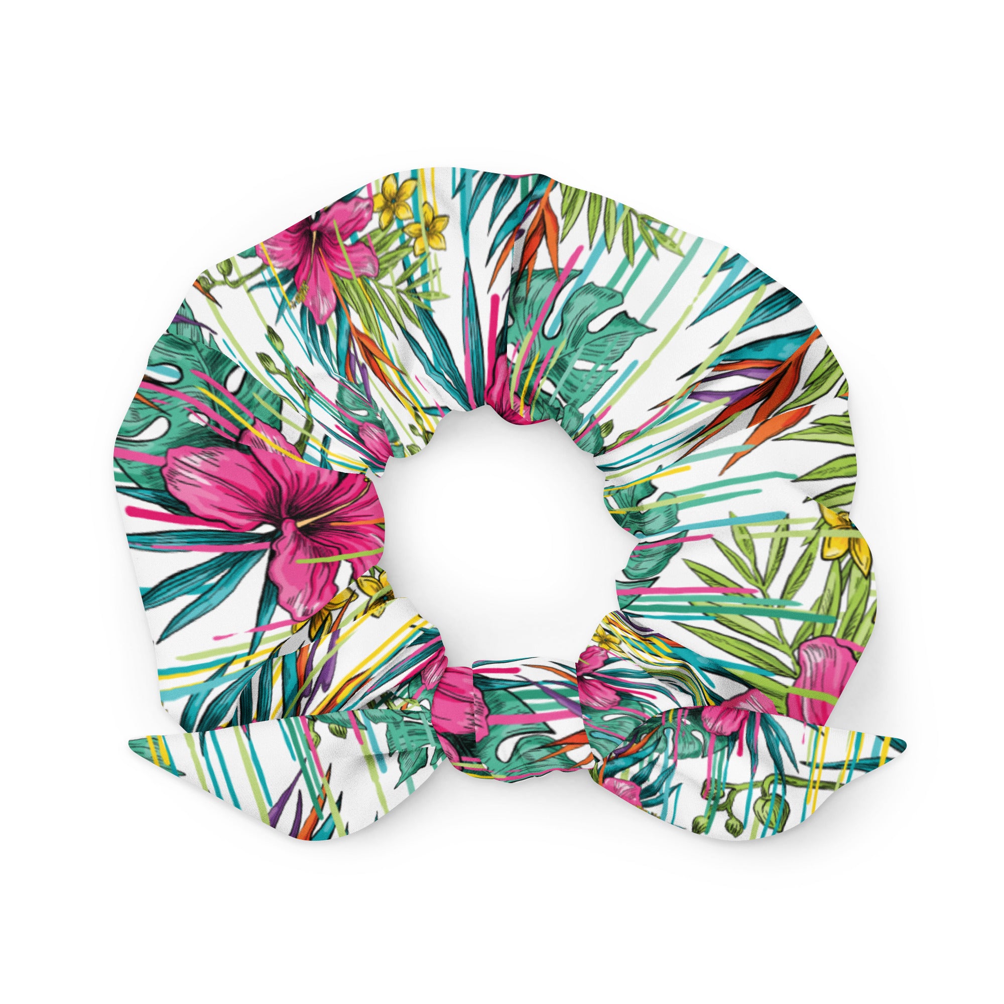 Green and Pink Flower Scrunchie