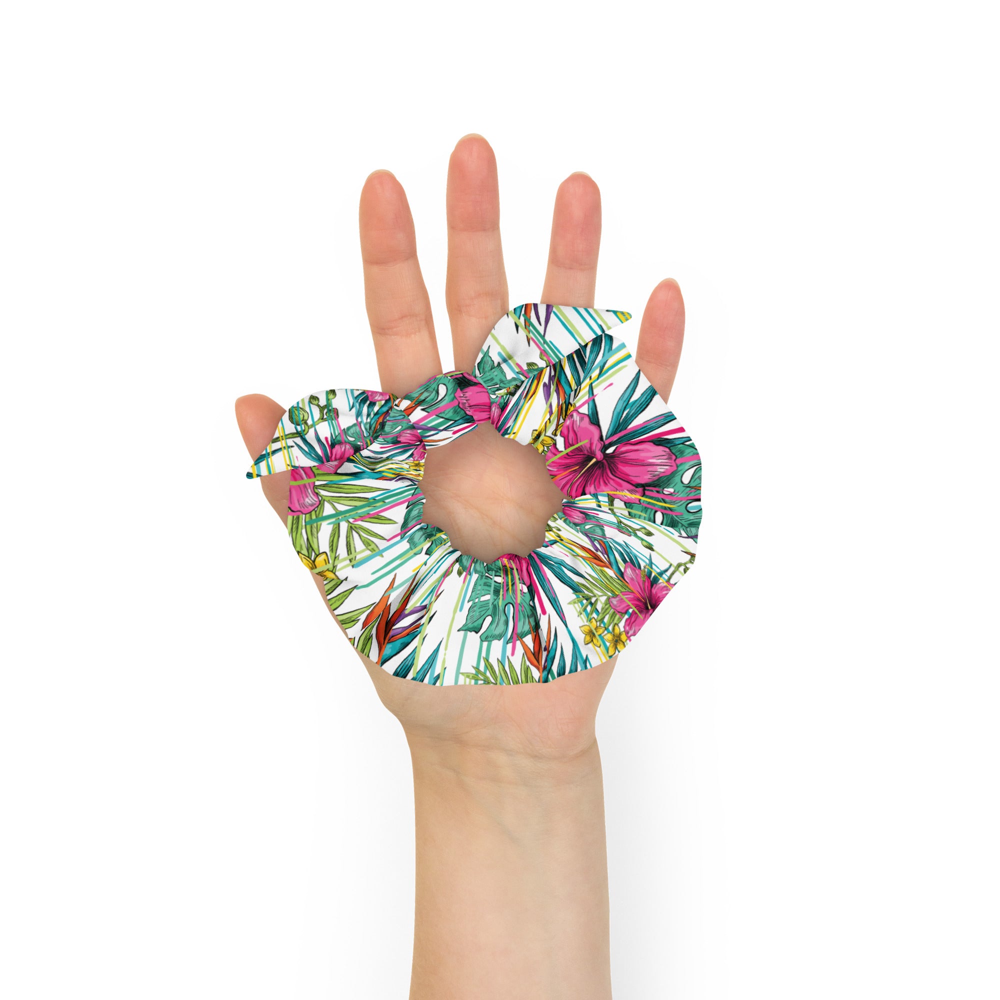 Green and Pink Flower Scrunchie