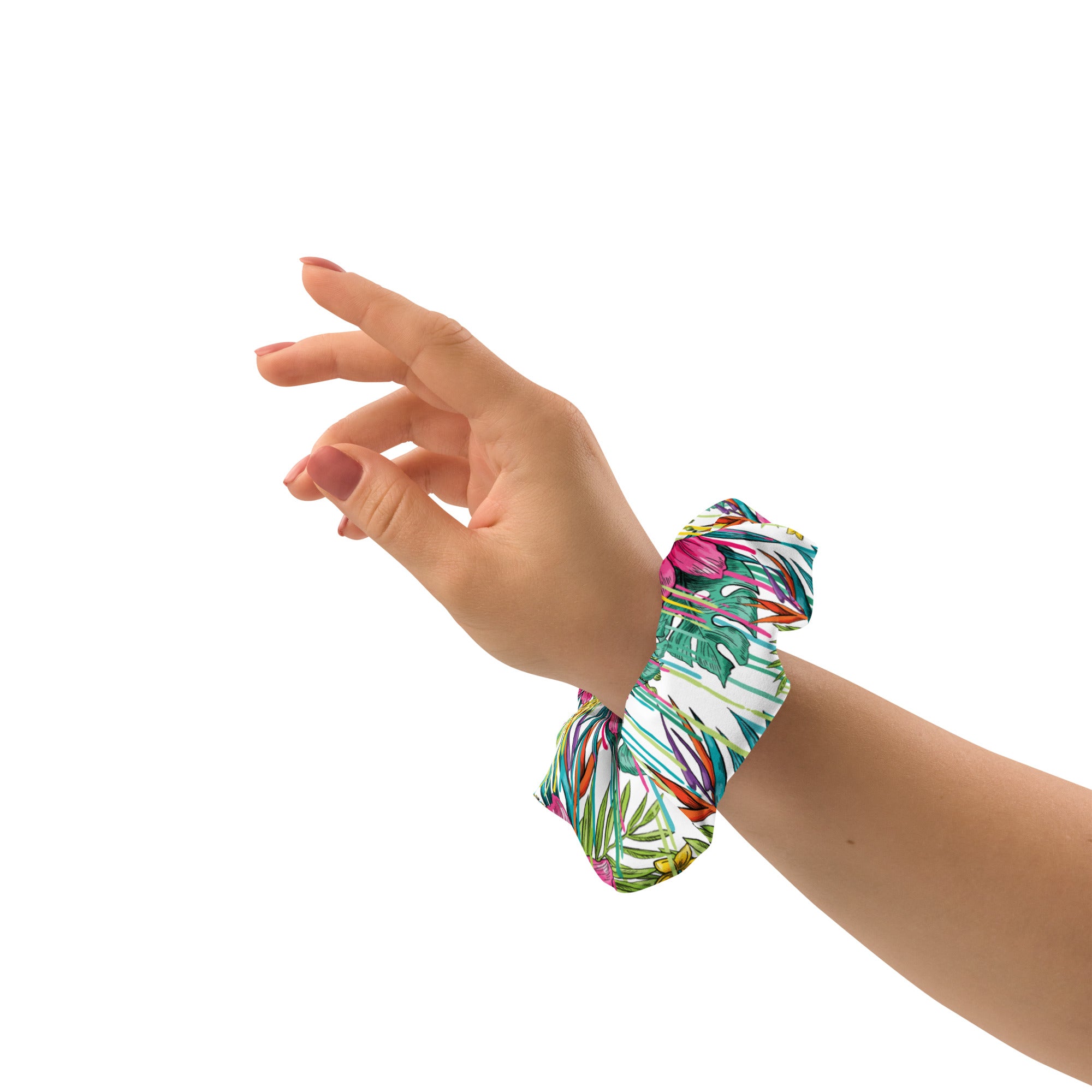 Green and Pink Flower Scrunchie