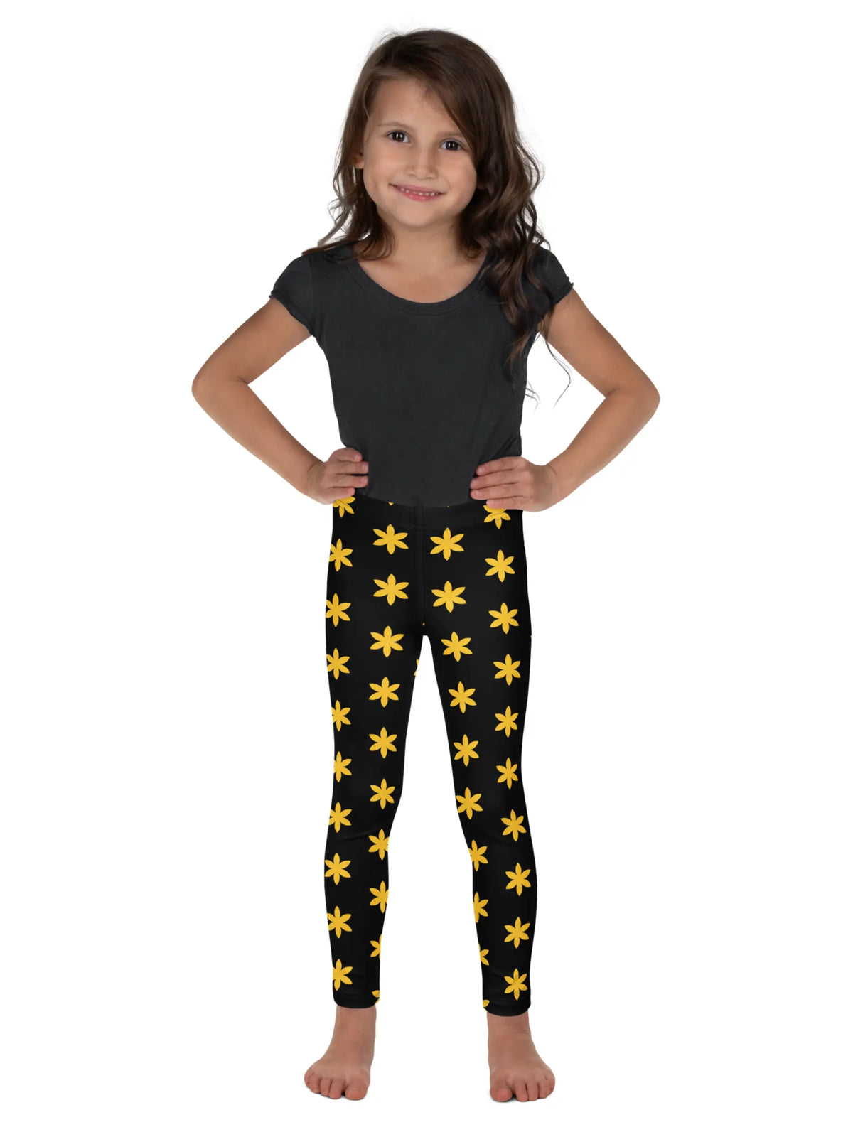 Kids Black Leggings with Yellow Flower Design - Perfect Gift for Girls