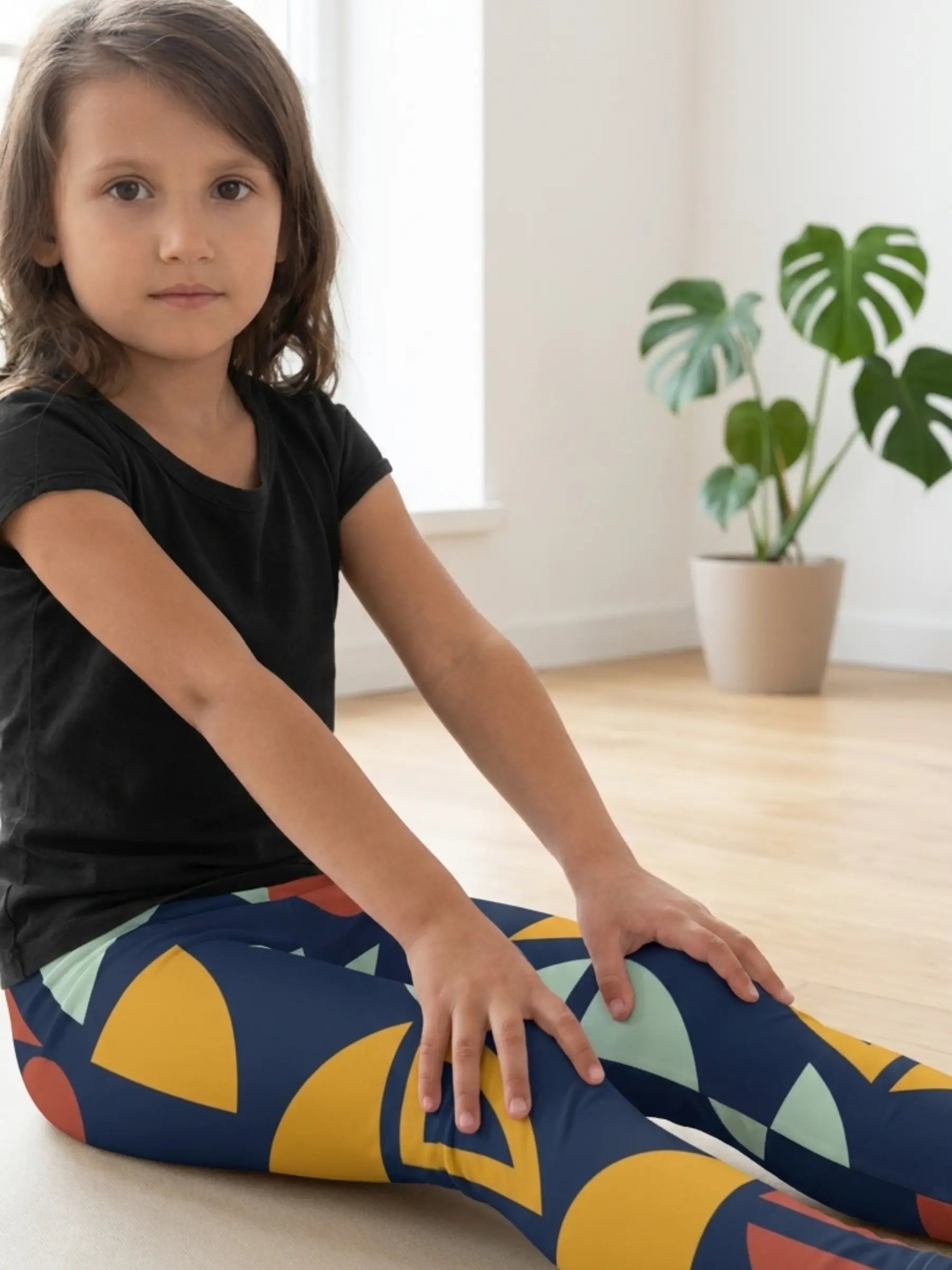 Girls Dark Blue and Yellow Multicolor Geometric Abstract Pattern Leggings - Perfect Gift for Kids