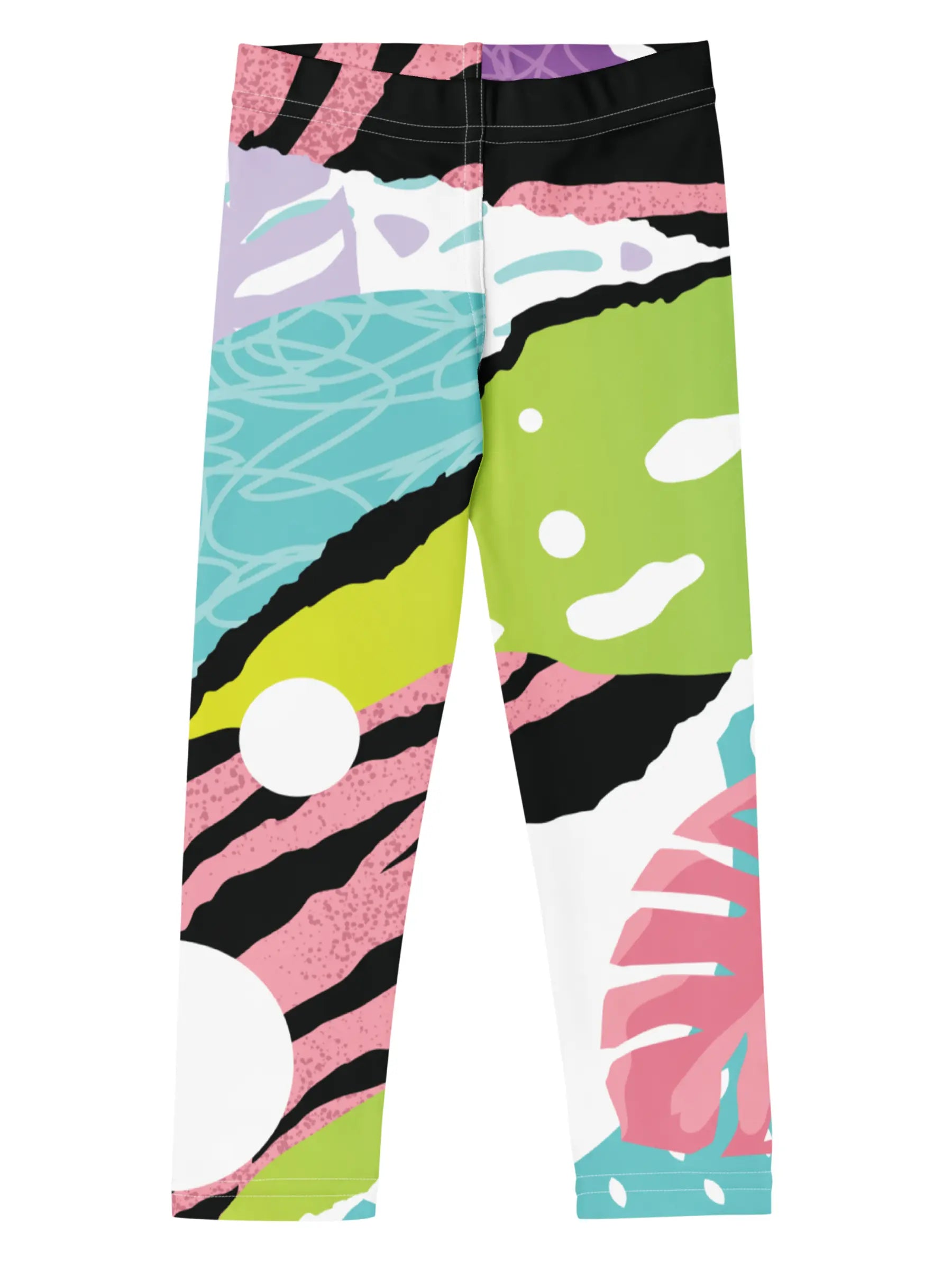 Colorful patterned leggings with abstract designs on a white background