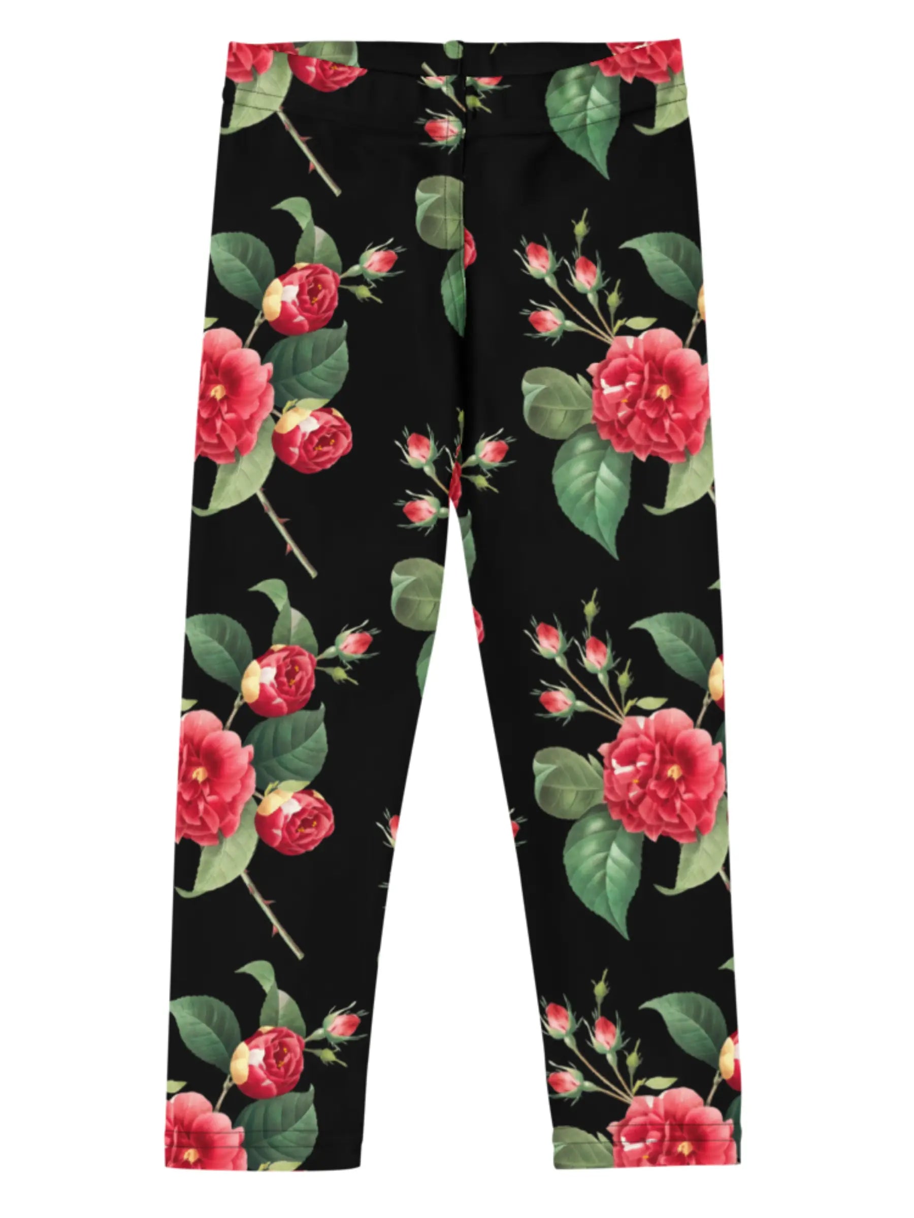 Kids Black Leggings with Red Flower Pattern - Perfect Gift for Girls