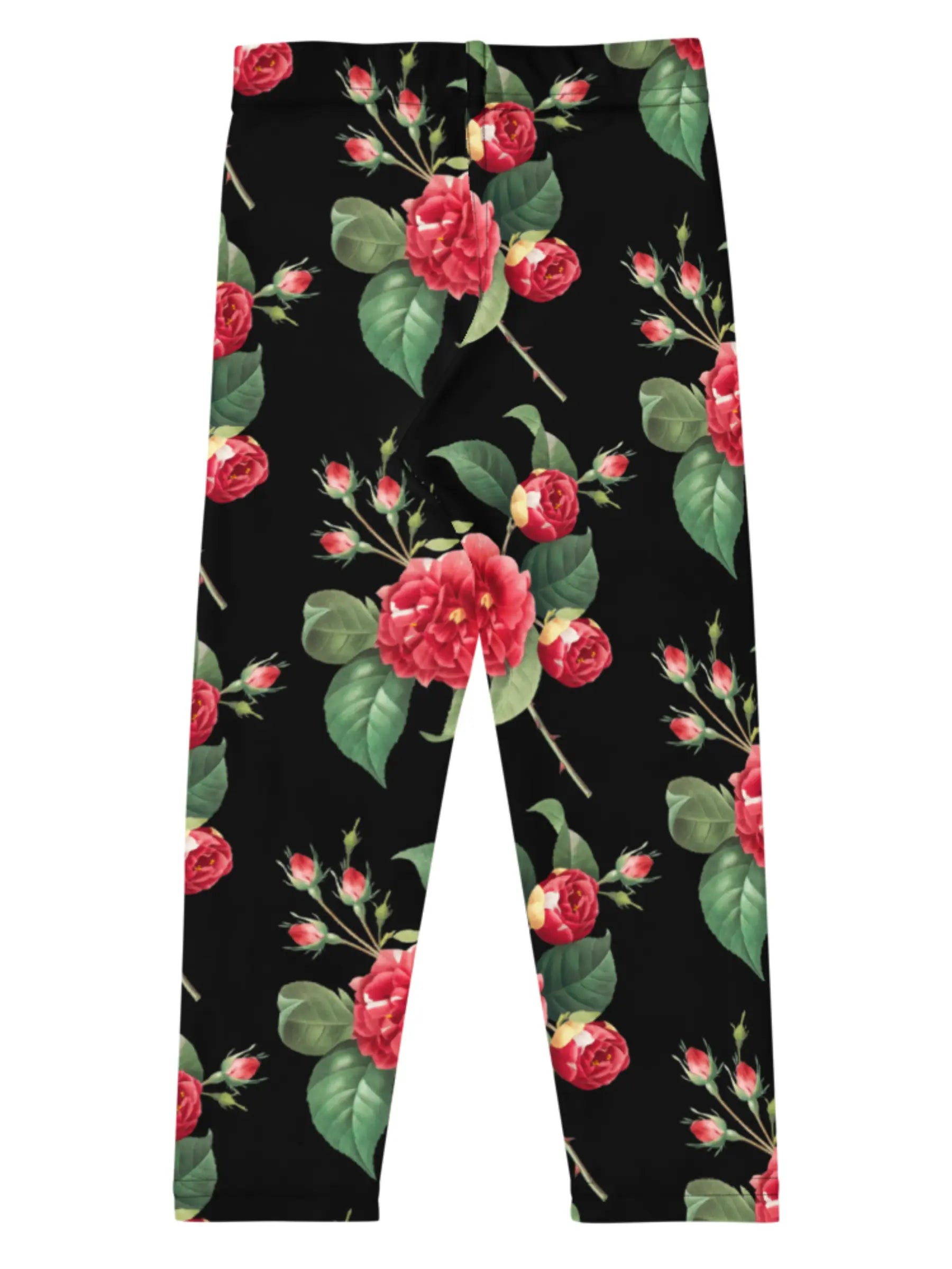 Kids Black Leggings with Red Flower Pattern - Perfect Gift for Girls