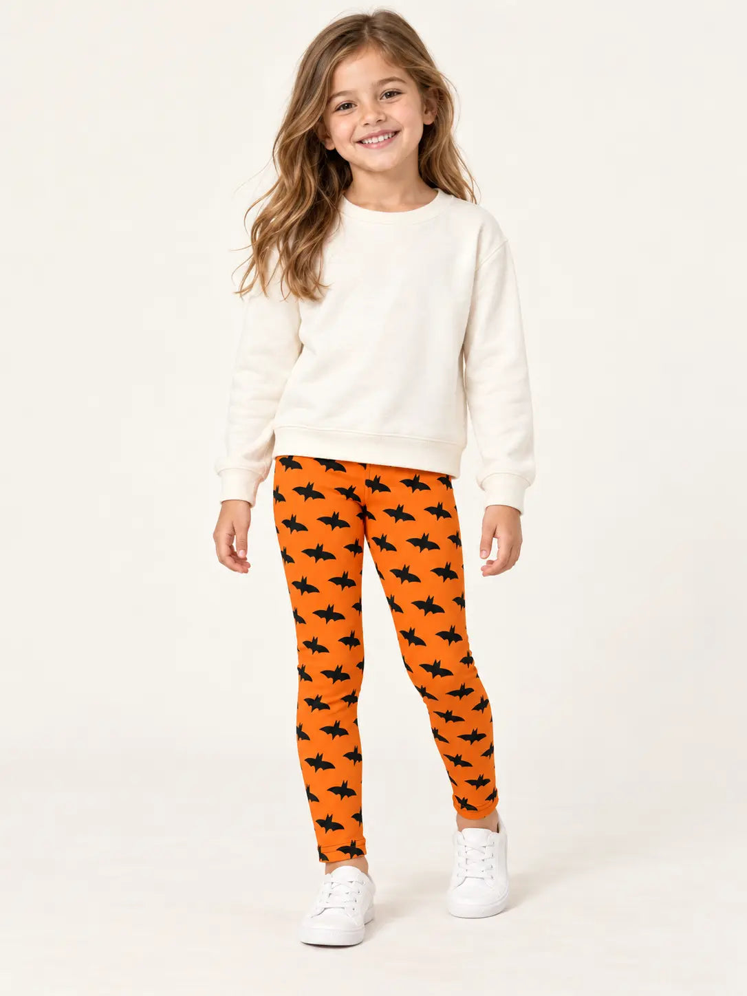 Kids’ Orange Bat Print Halloween Leggings (2T-7)