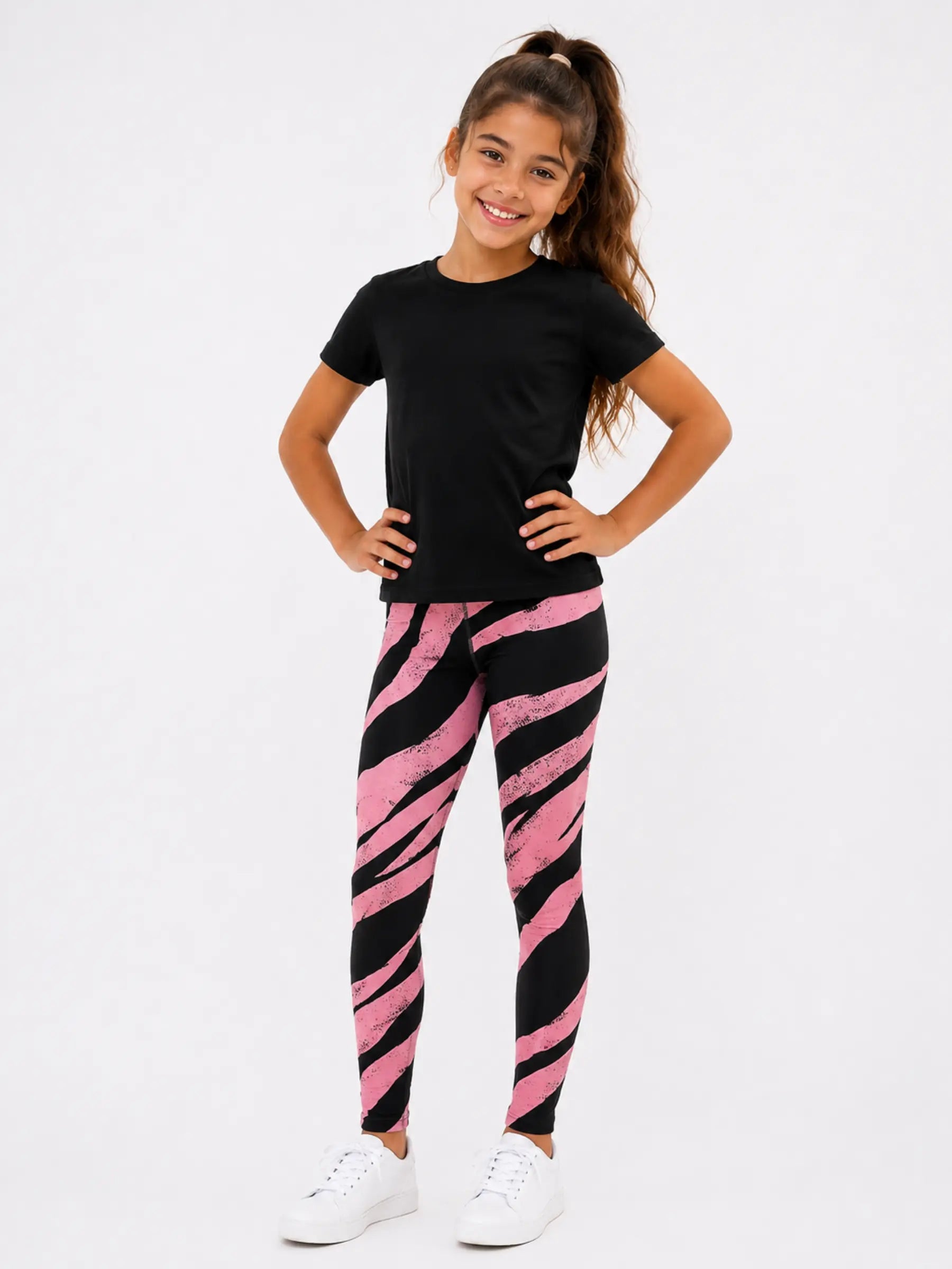 Pink & Black Stripe Youth Girl Leggings