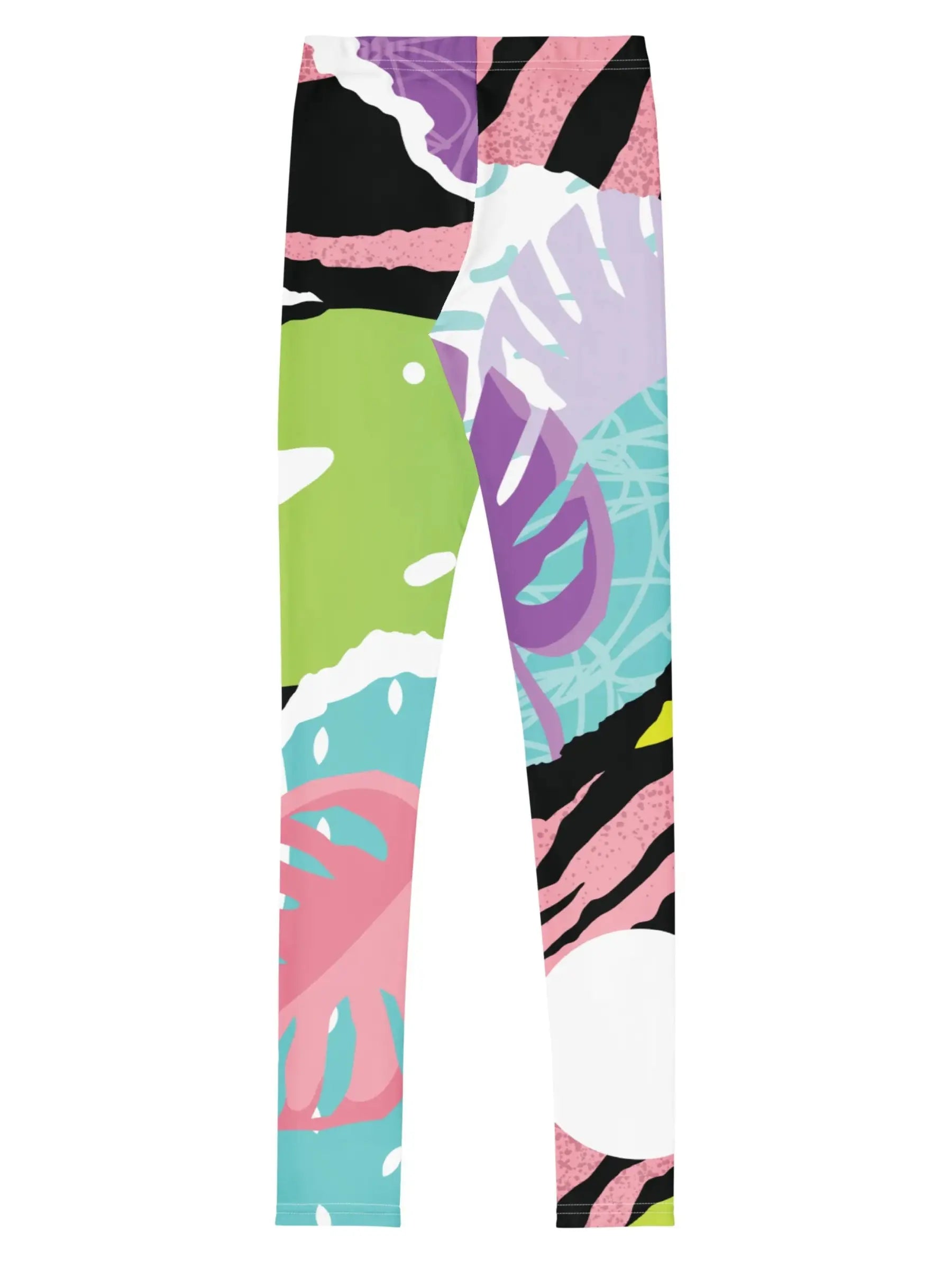 Girls Youth Leggings – Artistic Colorful Leaf Print, Ultra-Soft Fit (8-20)