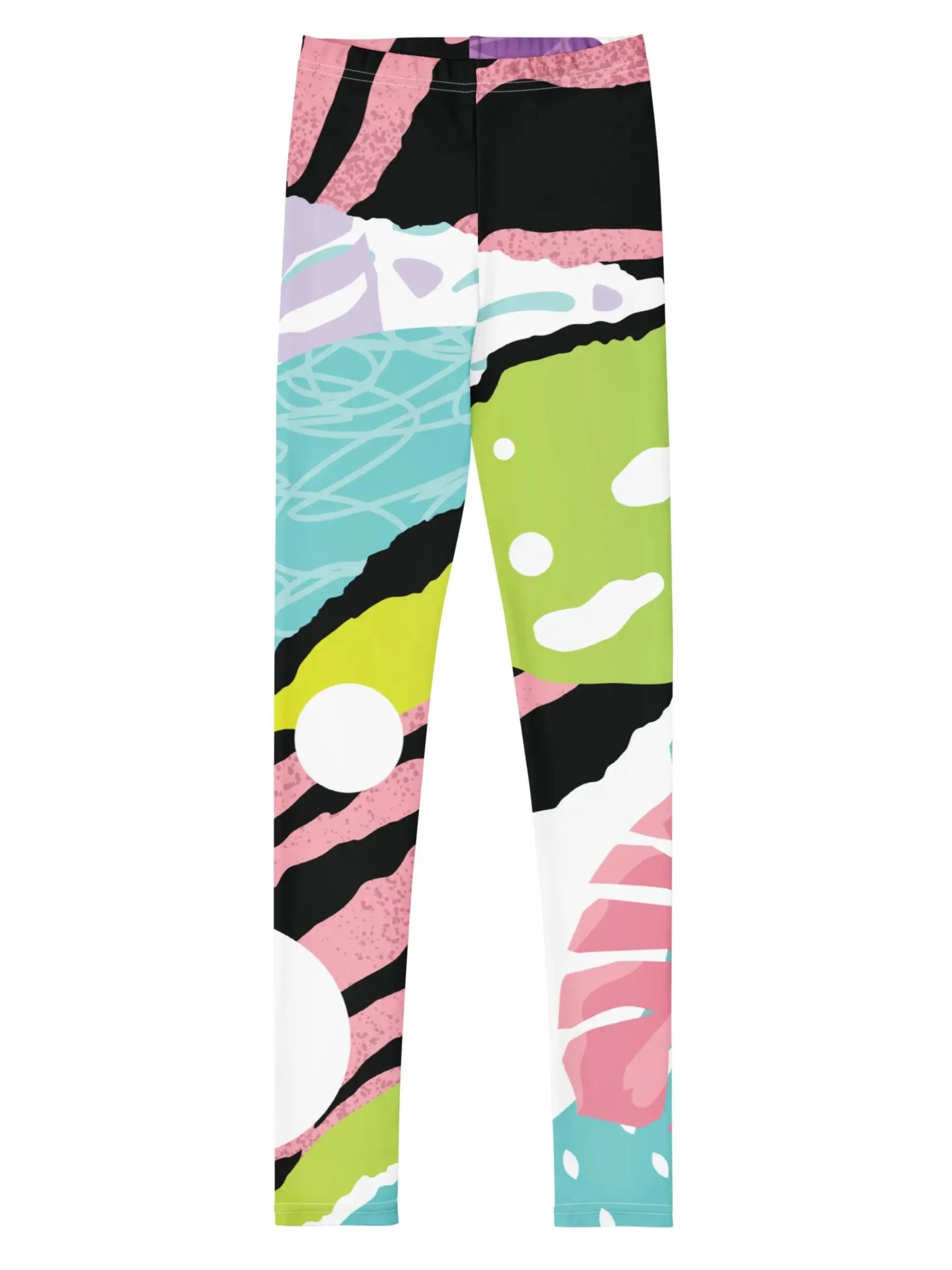 Girls Youth Leggings – Artistic Colorful Leaf Print, Ultra-Soft Fit