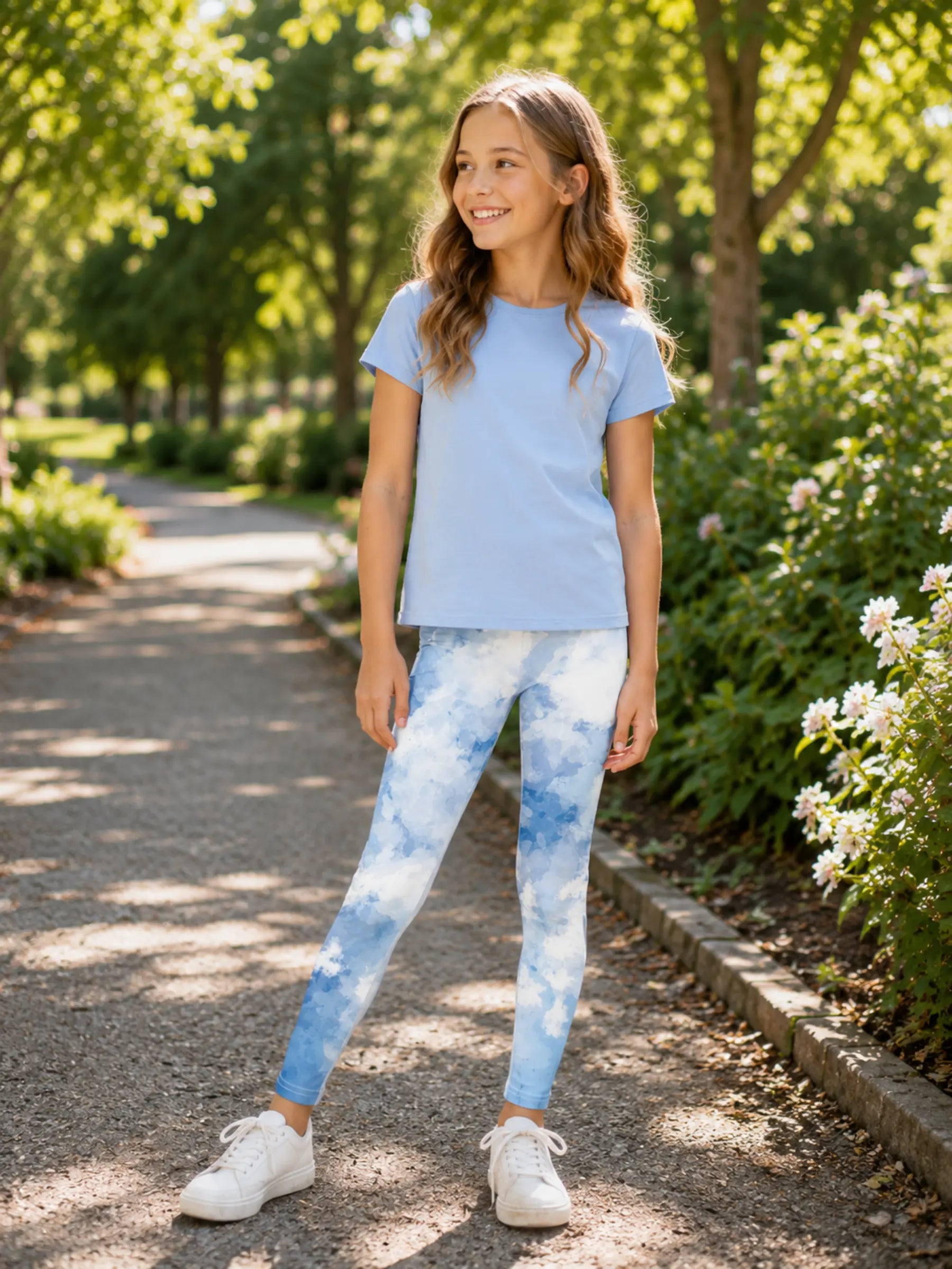 Sky Blue Cloud Youth Girls Leggings