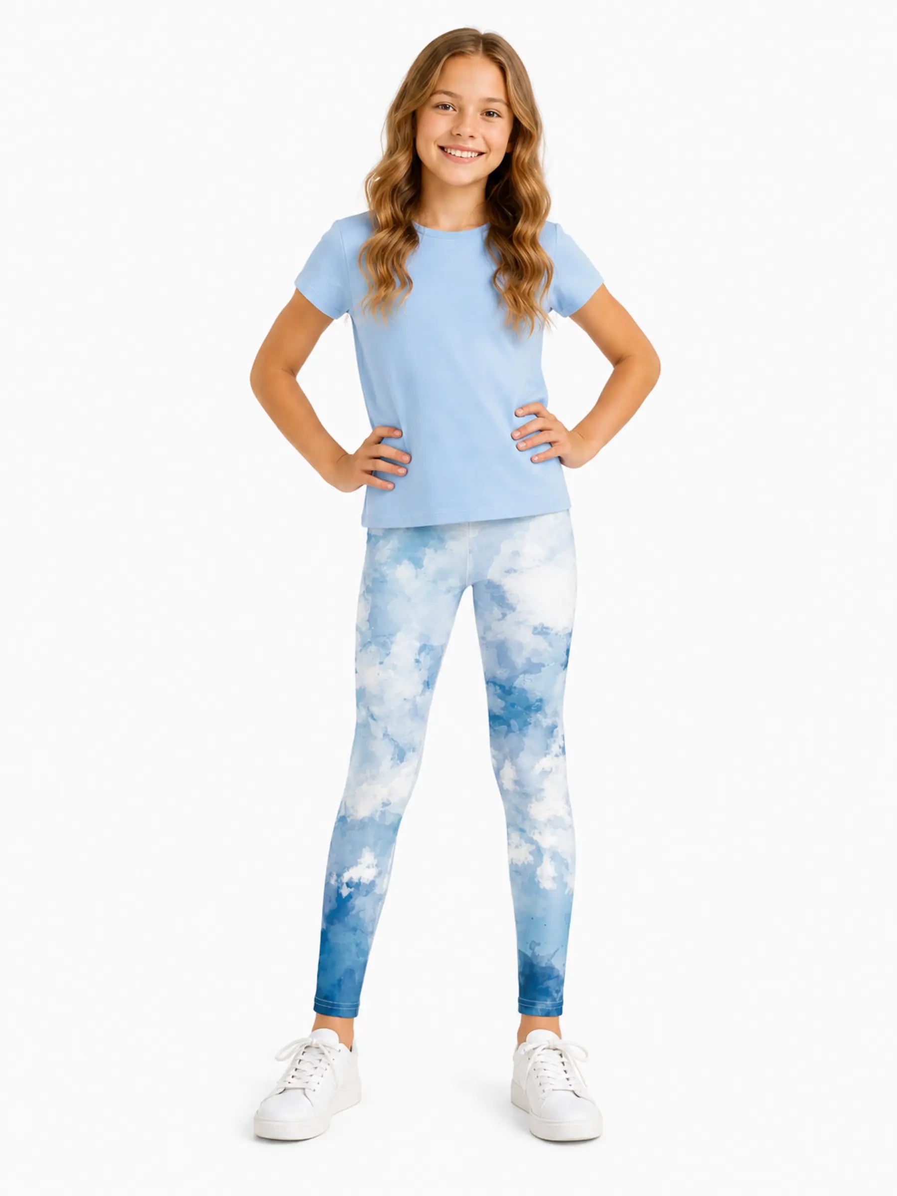 Sky Blue Cloud Youth Girls Leggings