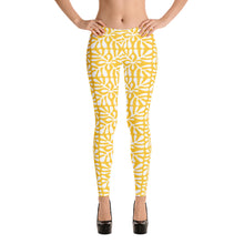 Load image into Gallery viewer, White Floral Pattern Yellow Leggings