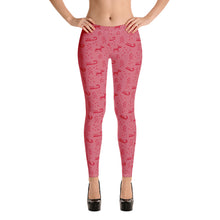 Load image into Gallery viewer, Red & Pink Christmas Reindeer and Sleds Leggings