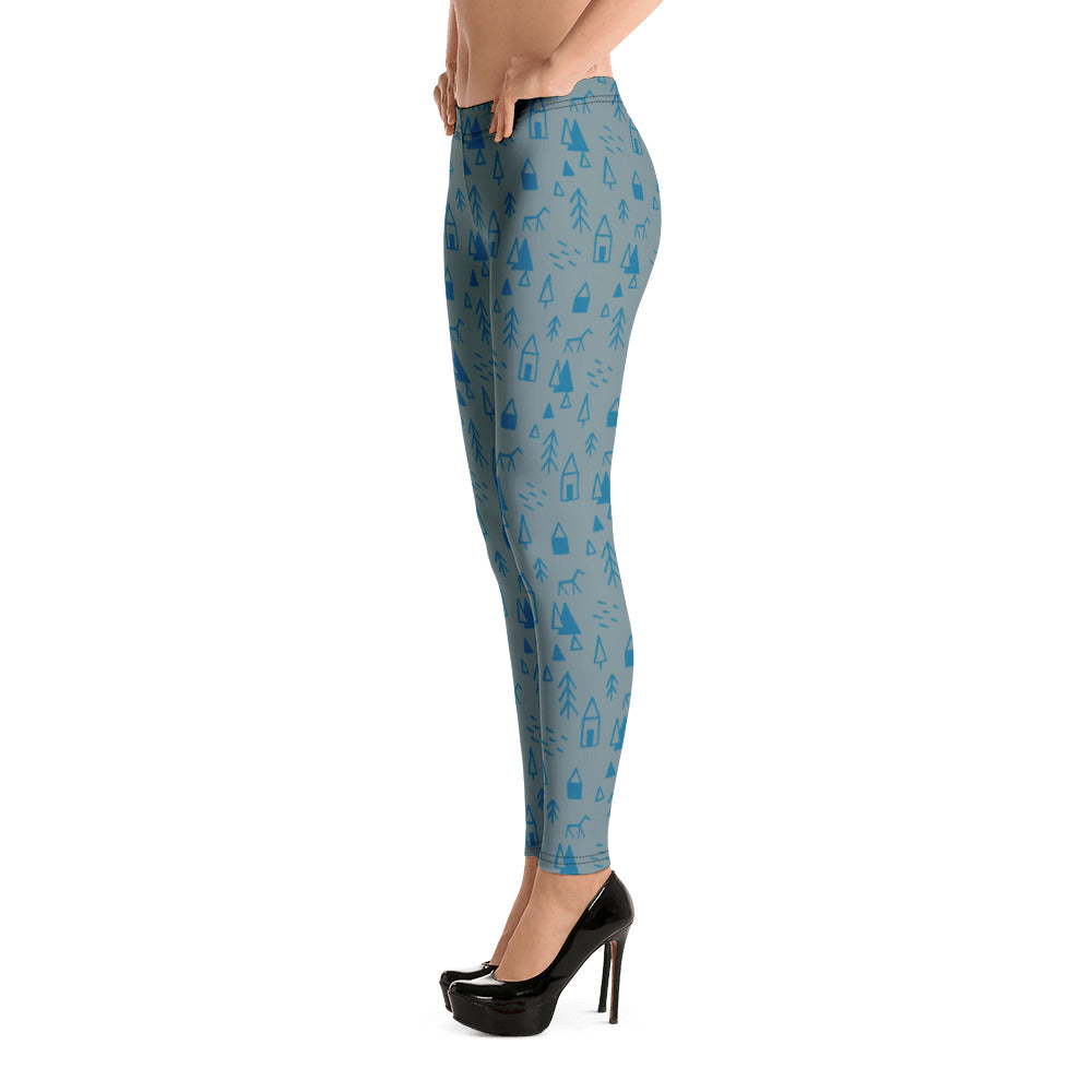 Blue Christmas Trees & Designs Green Leggings