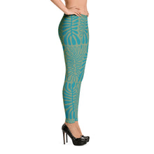 Load image into Gallery viewer, Bluish Green Floral Leggings
