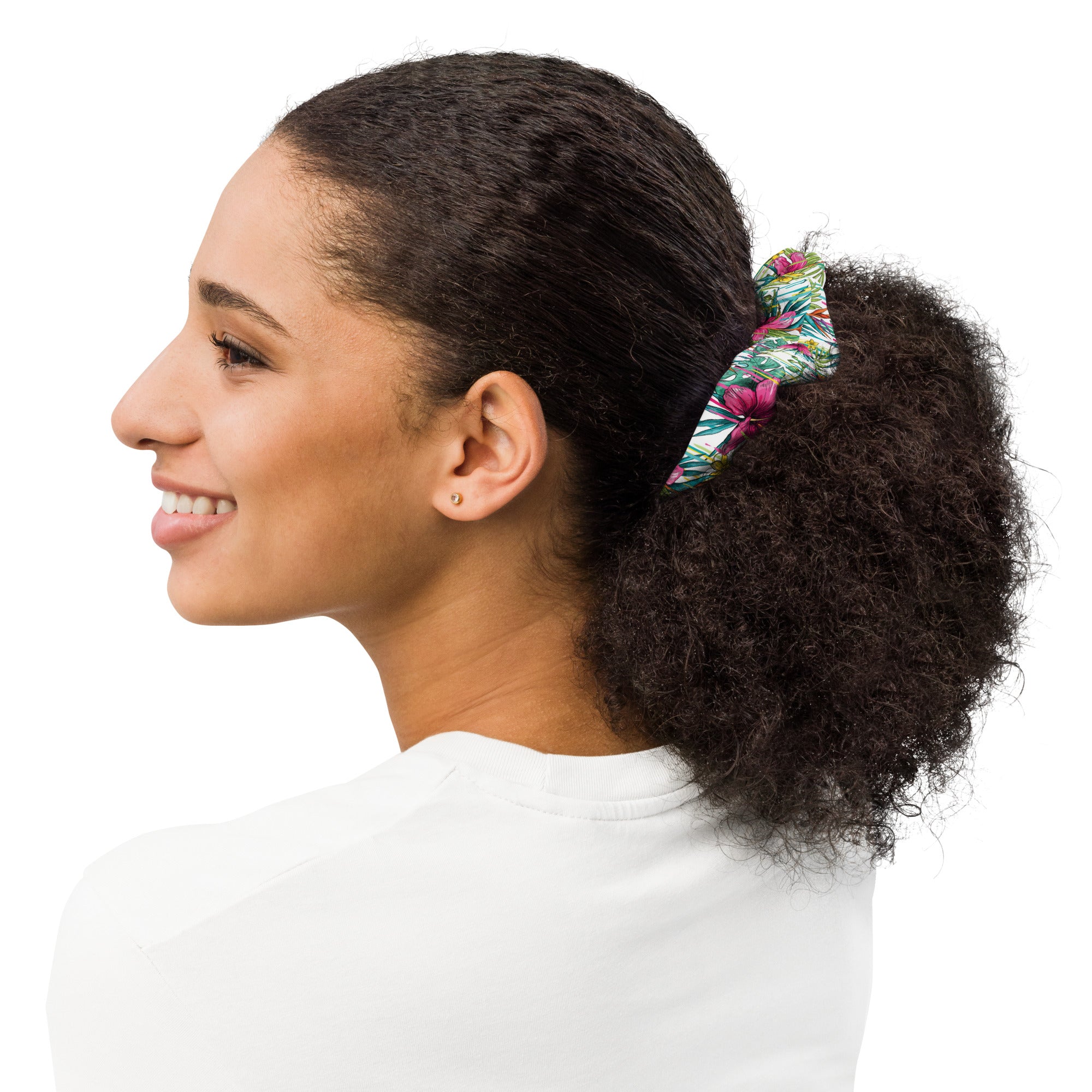 Green and Pink Flower Scrunchie