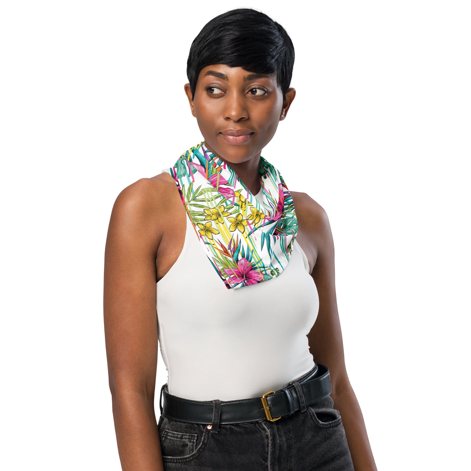 Pink, Yellow, and Green Flower Bandana