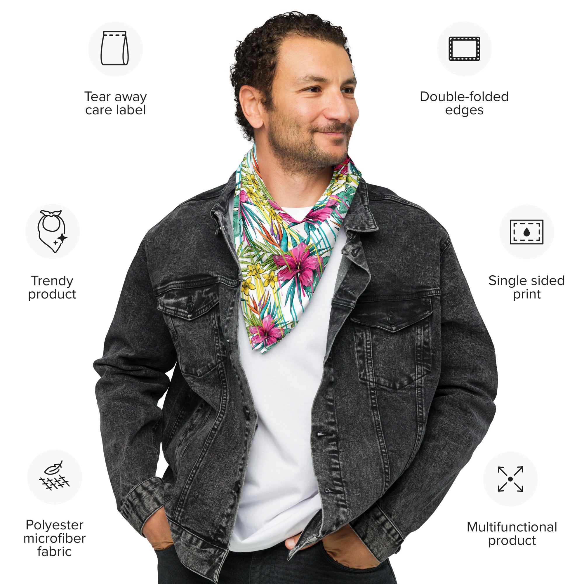 Pink, Yellow, and Green Flower Bandana
