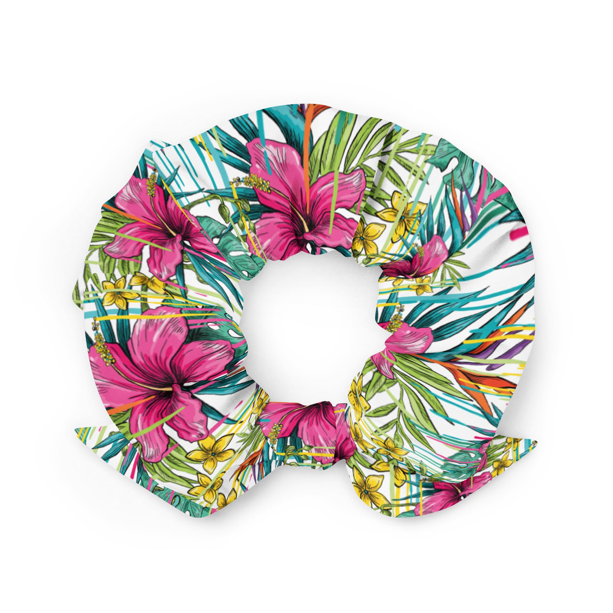 Green and Pink Flower Scrunchie