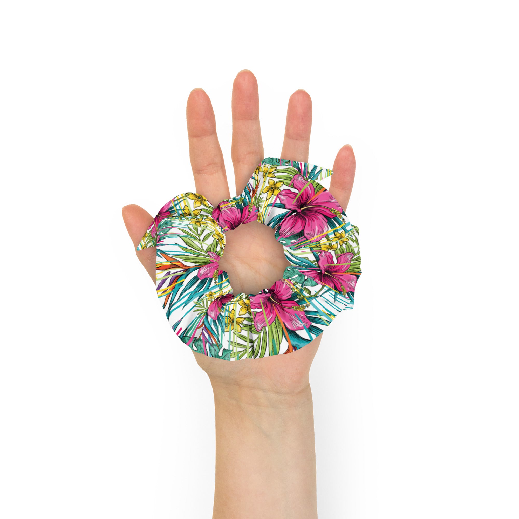 Green and Pink Flower Scrunchie