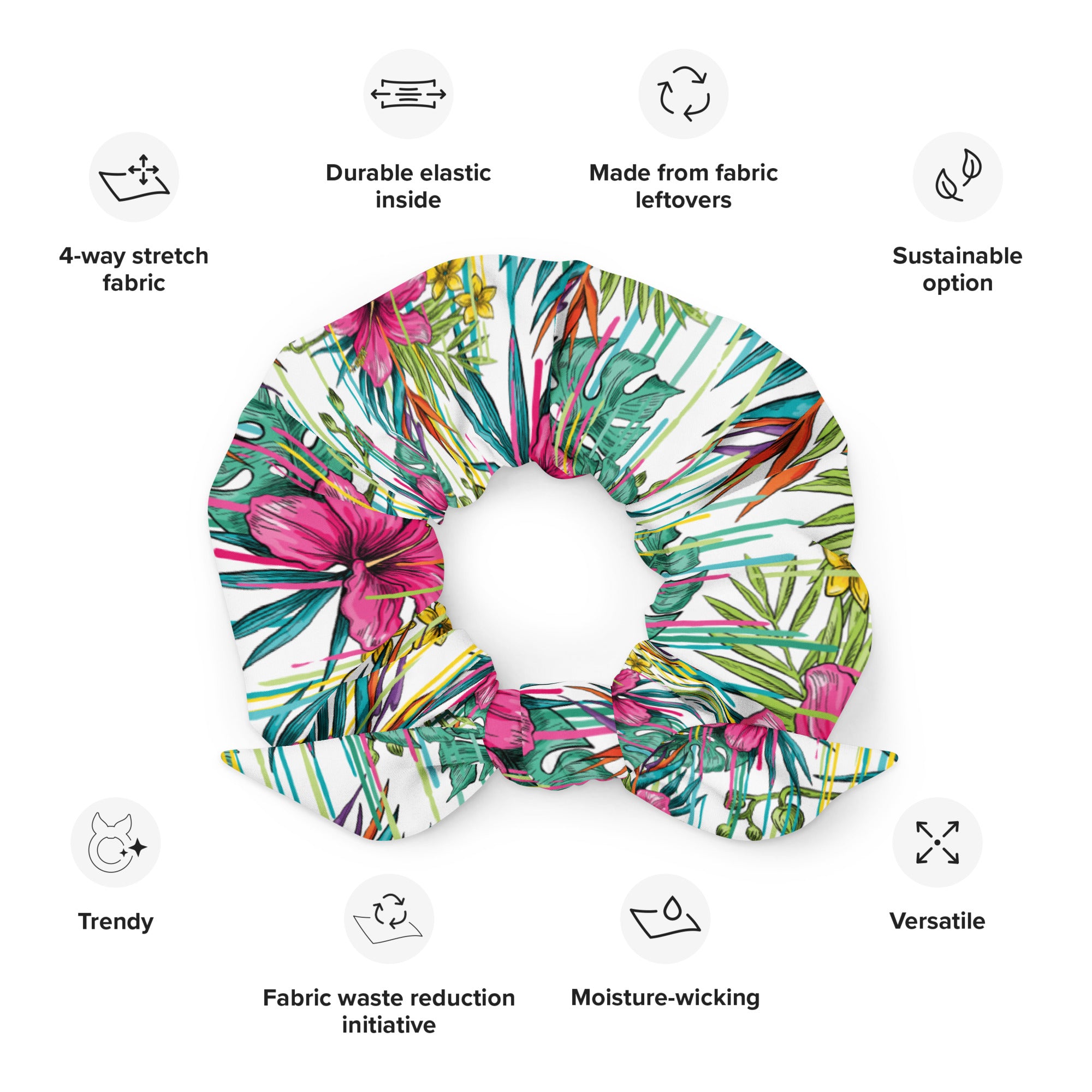 Green and Pink Flower Scrunchie