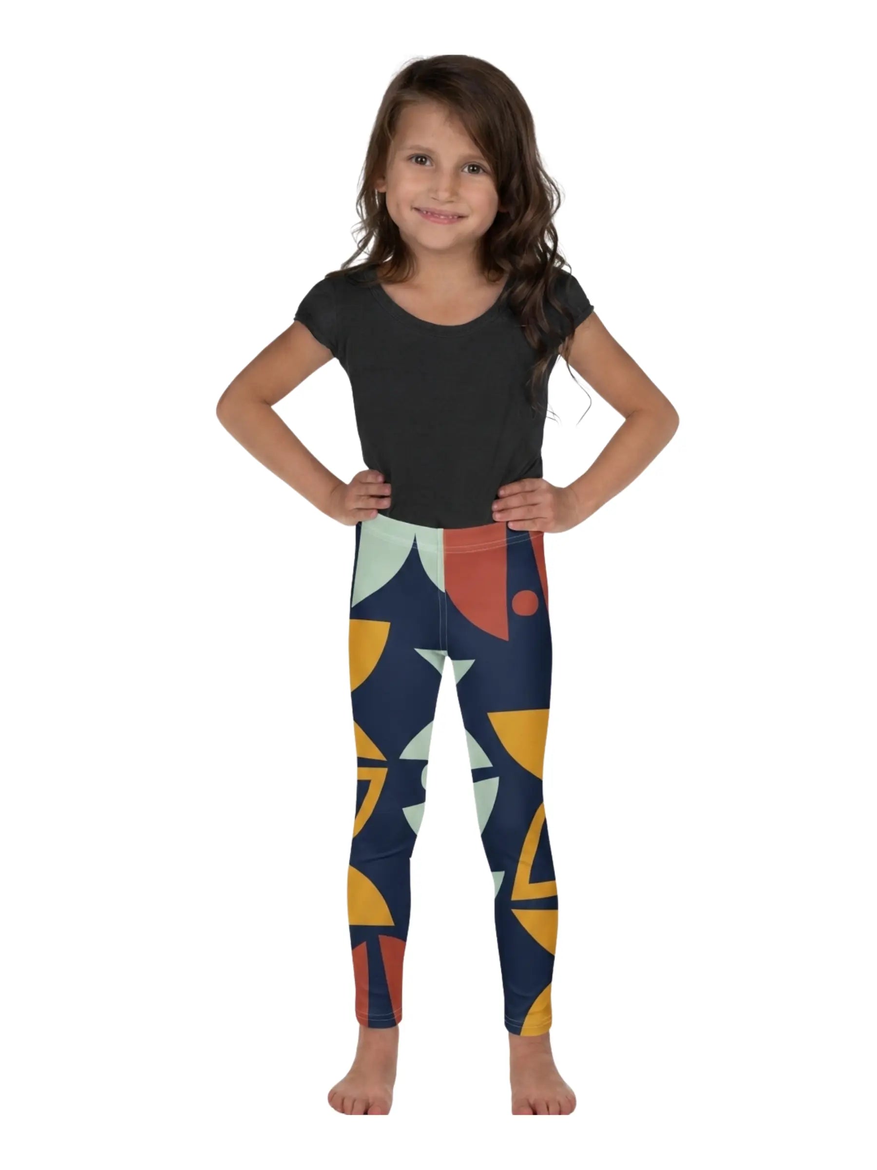 Girls Dark Blue and Yellow Multicolor Geometric Abstract Pattern Leggings - Perfect Gift for Kids
