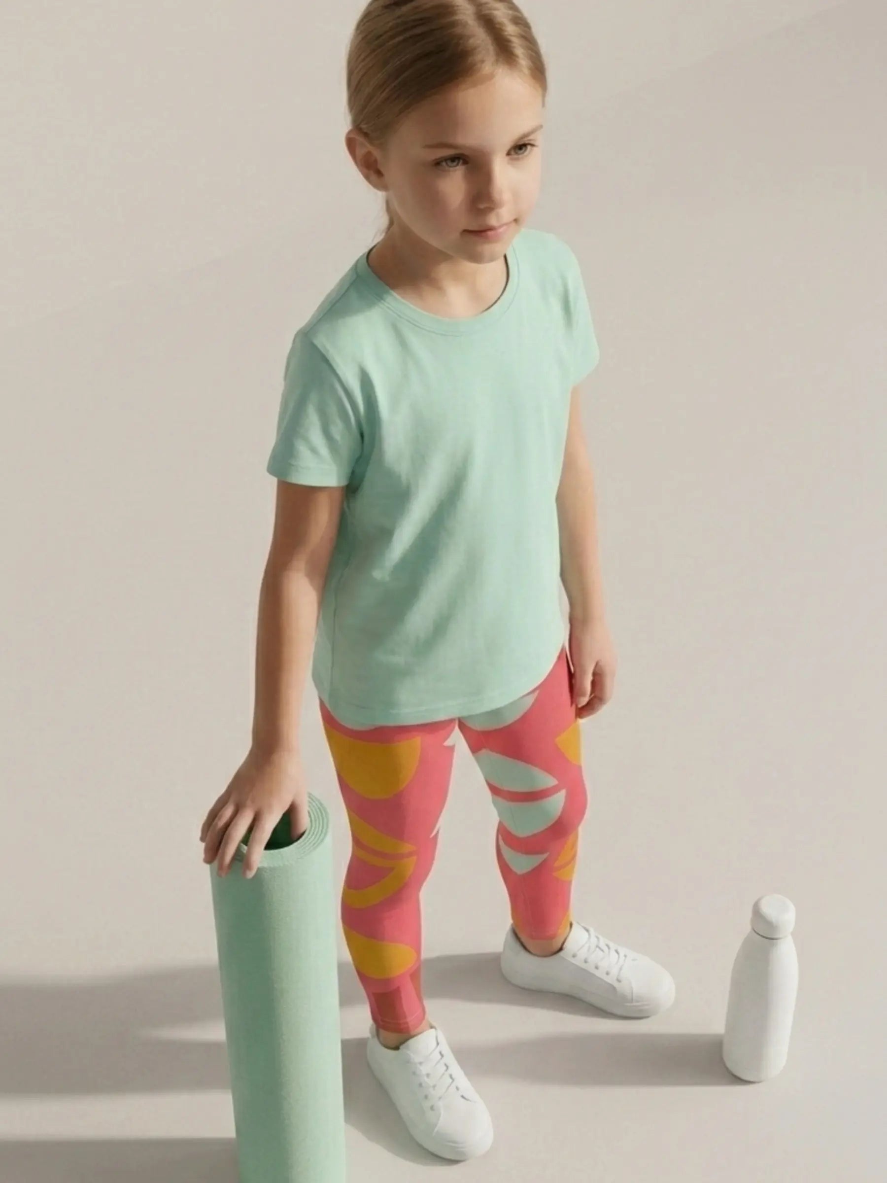 Girls Pink and Yellow Multicolor Abstract Leggings - Perfect Gift for Kids
