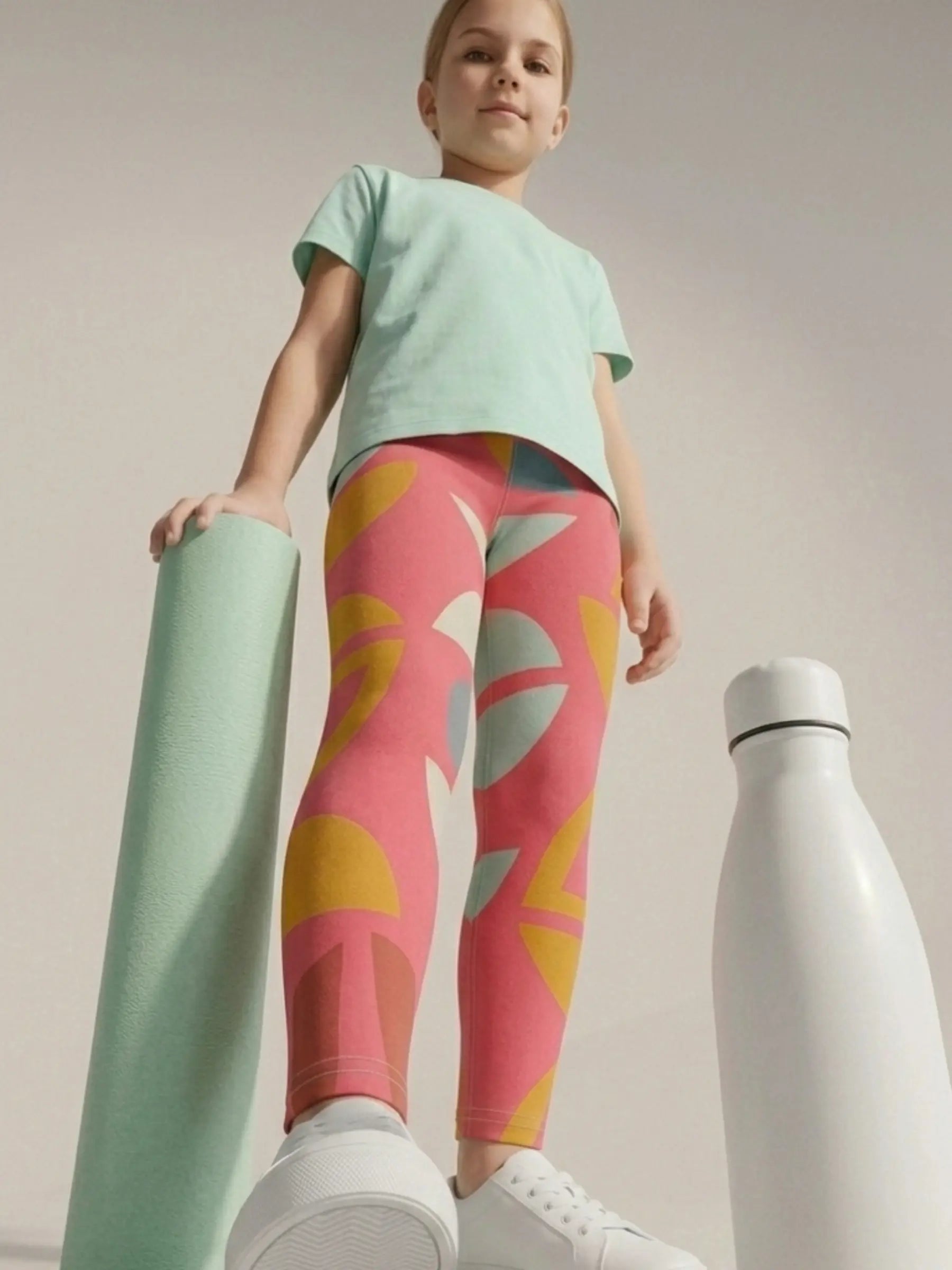 Girls Pink and Yellow Multicolor Abstract Leggings - Perfect Gift for Kids
