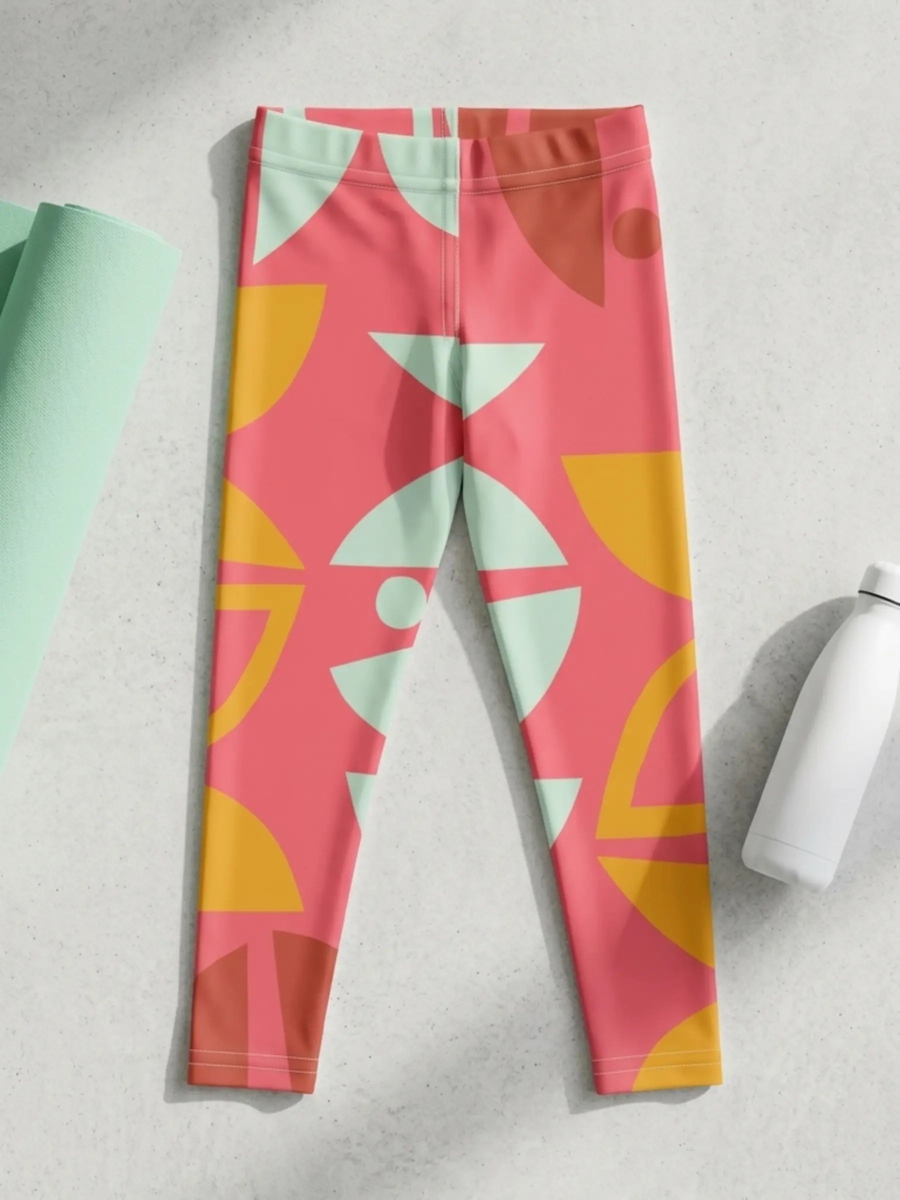 Girls Pink and Yellow Multicolor Abstract Leggings - Perfect Gift for Kids