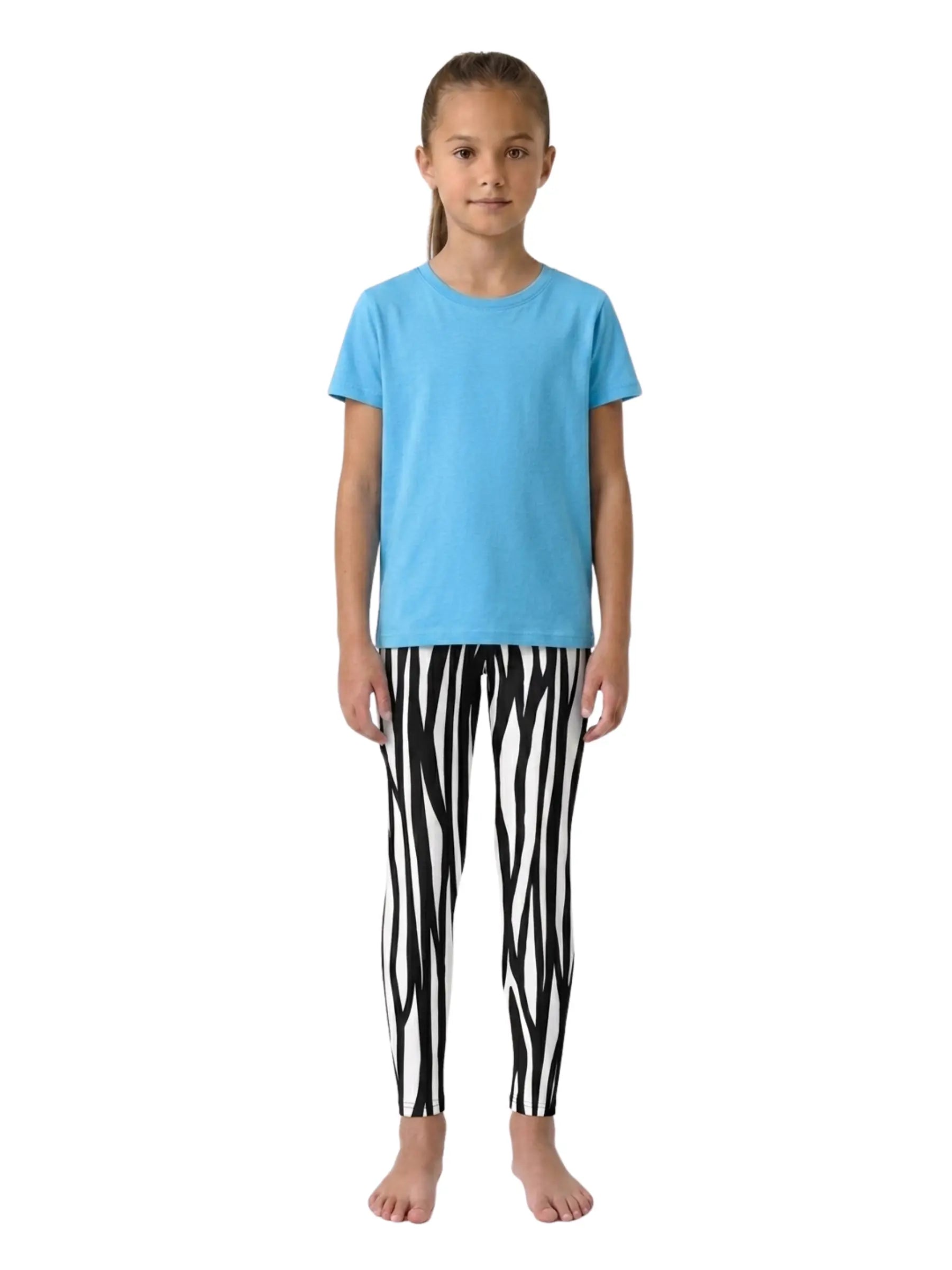 Kids Black Leggings with Zebra White Stripes - Perfect Gift for Girls