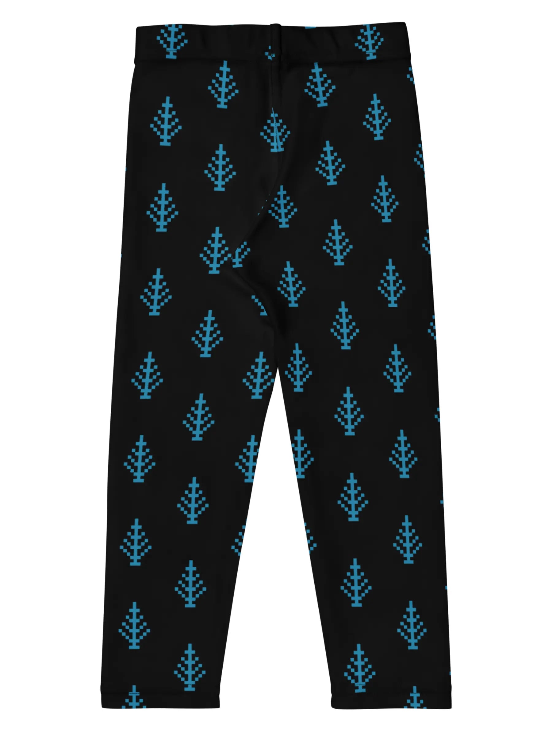 Kids Black Leggings with Blue Christmas Tree Design Pattern - Perfect Gift for Girls