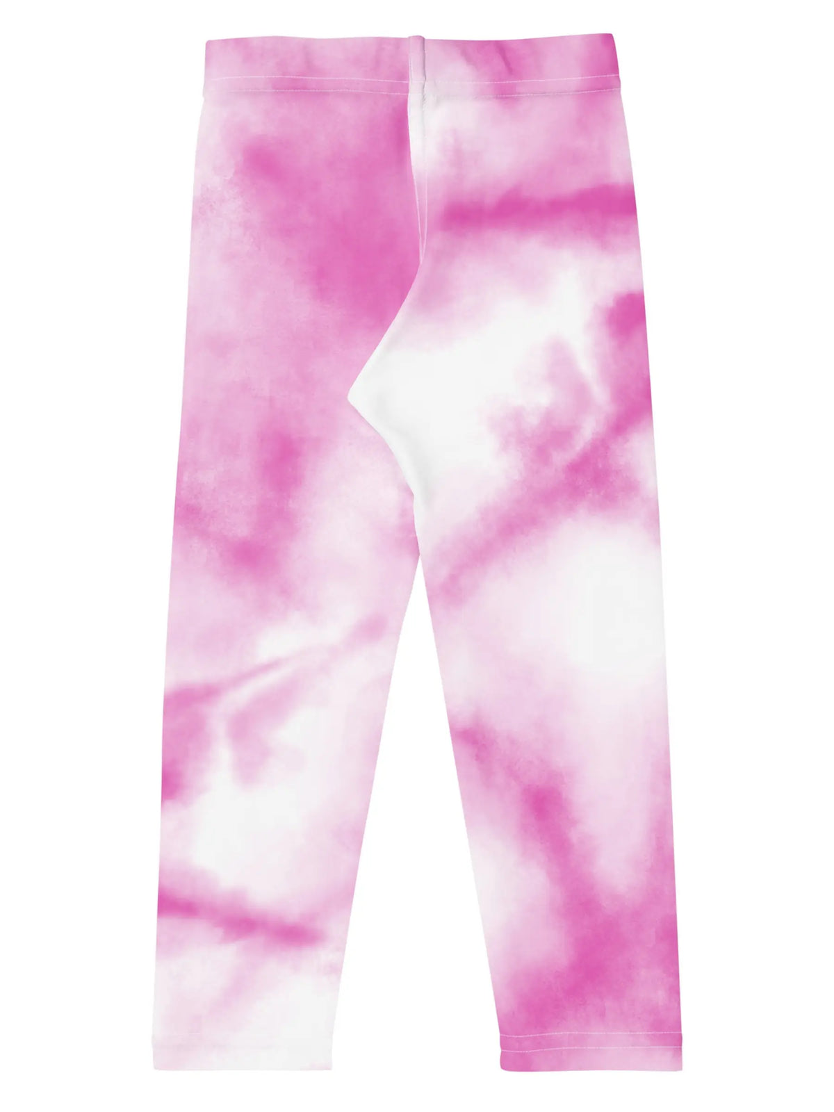 Pink and white tie-dye leggings shown flat against a solid white background.