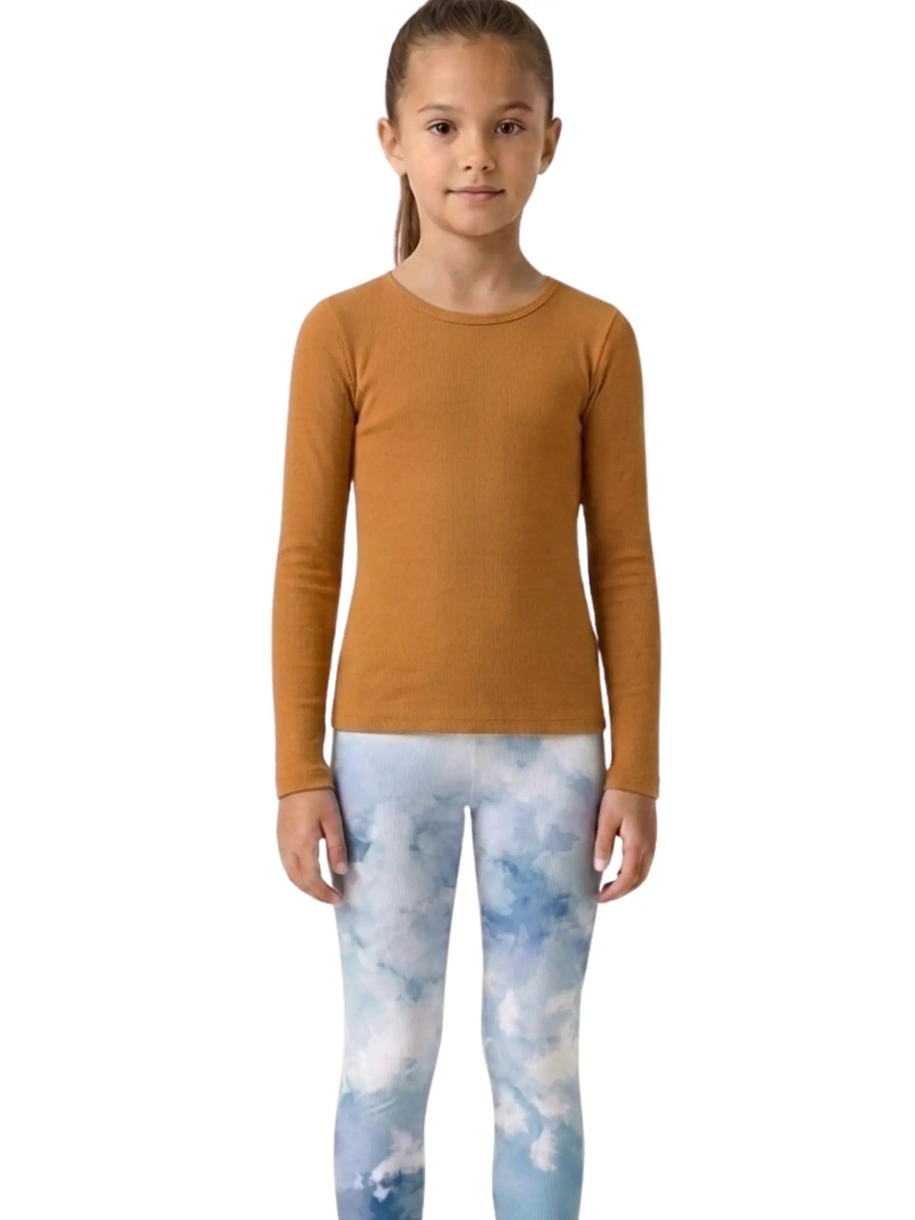 Sky Blue Watercolor Cloud Leggings for Girls – Perfect for Play & School