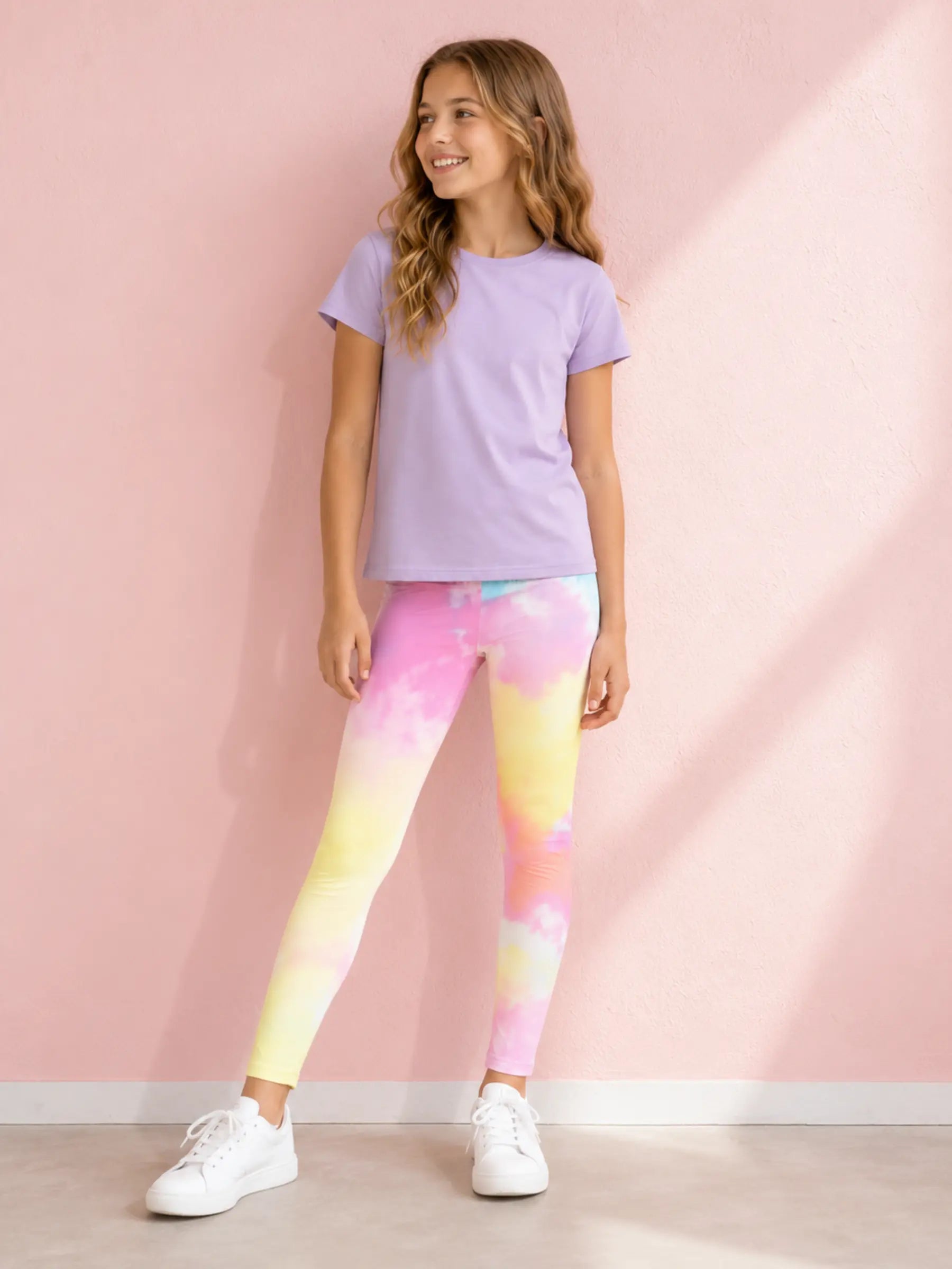 Pink & Yellow Tie Dye Youth Girl Leggings