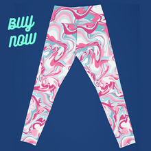 Load image into Gallery viewer, Top down view of tie dye leggings - pink, blue, and white color legging.
