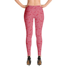 Load image into Gallery viewer, Red &amp; Pink Christmas Reindeer and Sleds Leggings
