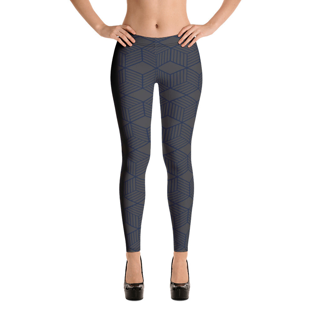 Stylish Black & Dark Blue Shapes Leggings