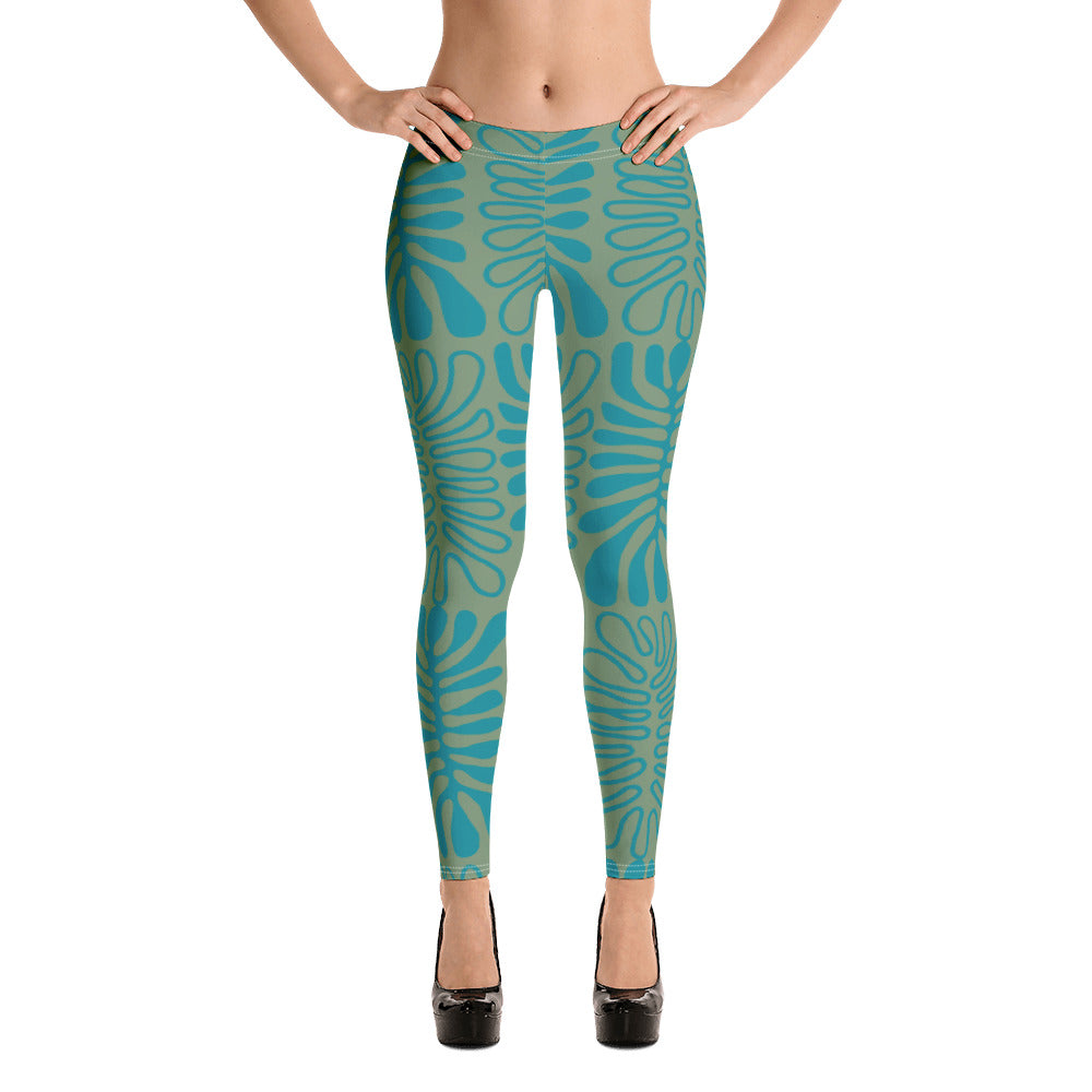 Bluish Green Floral Leggings