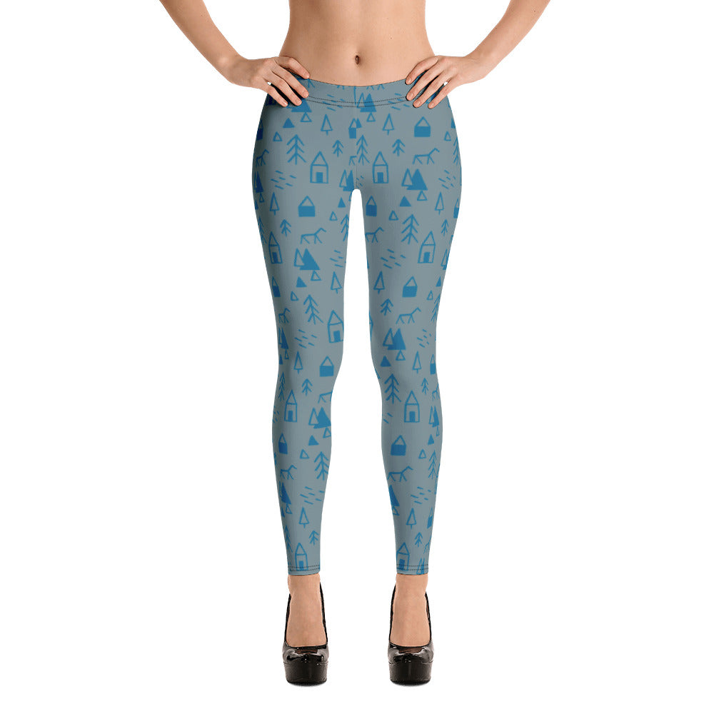 Blue Christmas Trees & Designs Green Leggings
