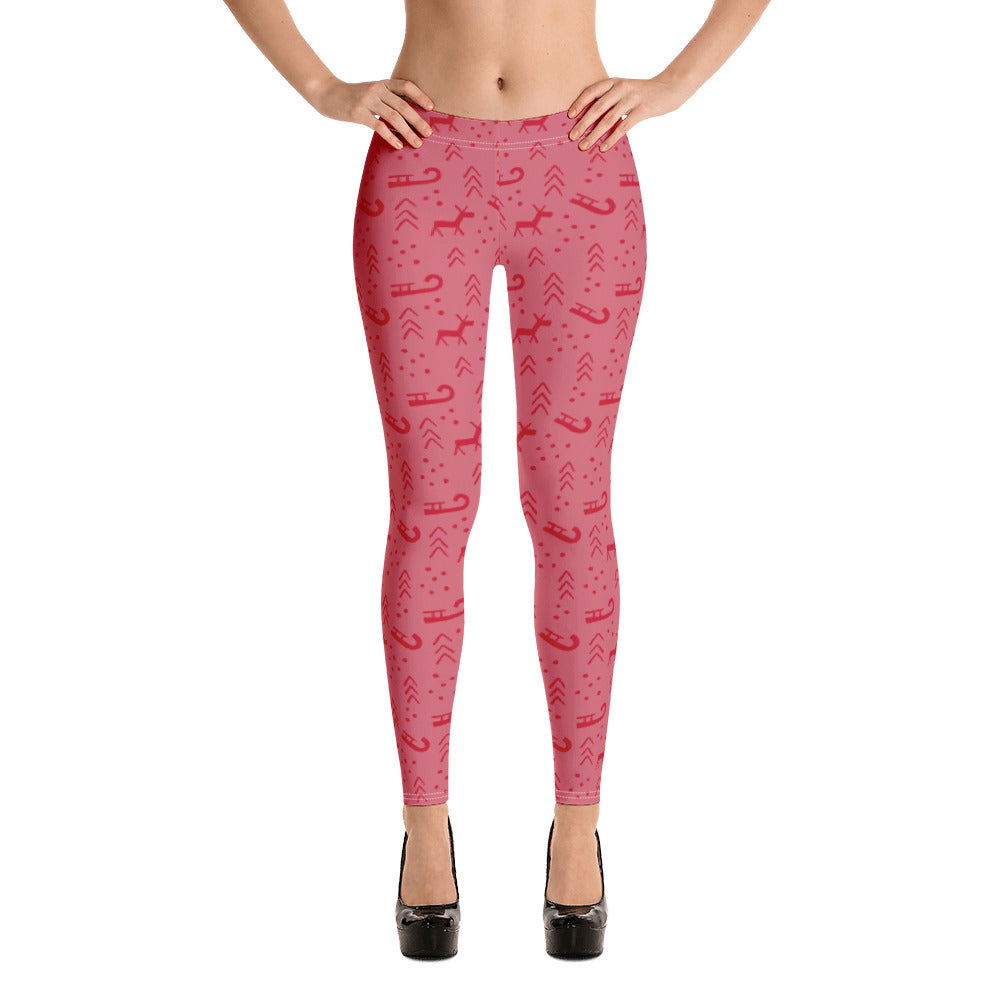 Red & Pink Christmas Reindeer and Sleds Leggings