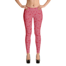 Load image into Gallery viewer, Red &amp; Pink Christmas Reindeer and Sleds Leggings
